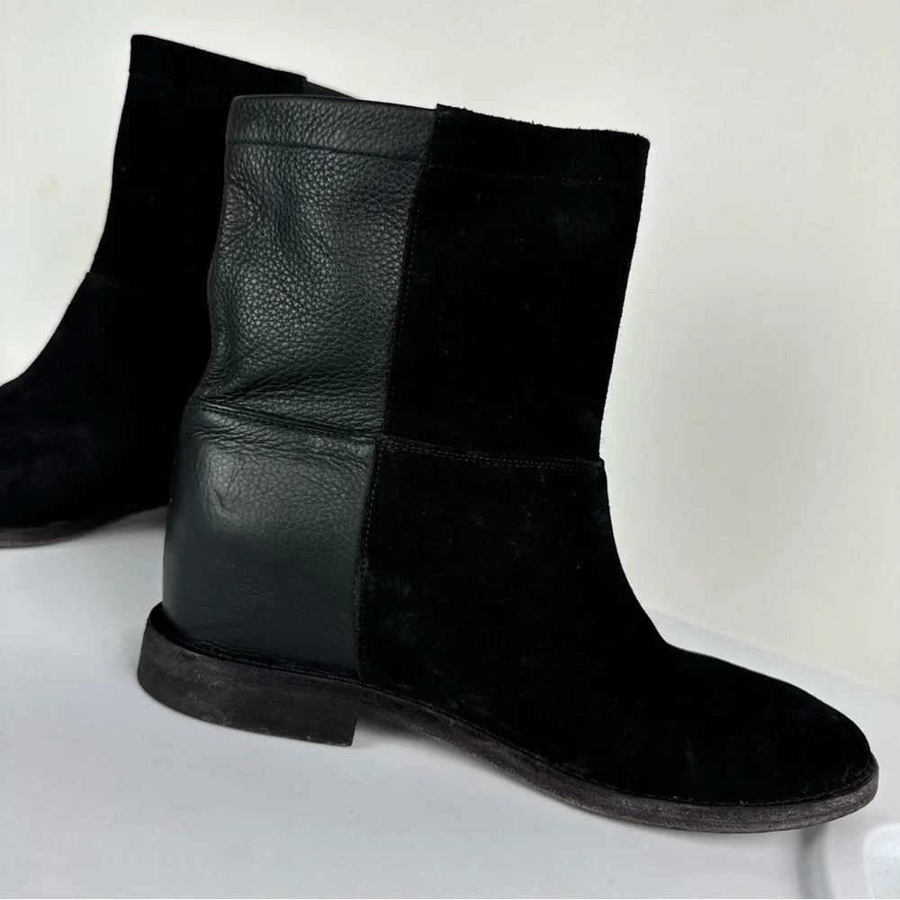 Vince Grayson Womens Leather Ankle Booties Sz 7.5 Black Mixed Media